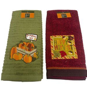 Harvest Kitchen Towels Set of 2 Pumpkins | Happy Harvest Autumn Thanksgiving NWT